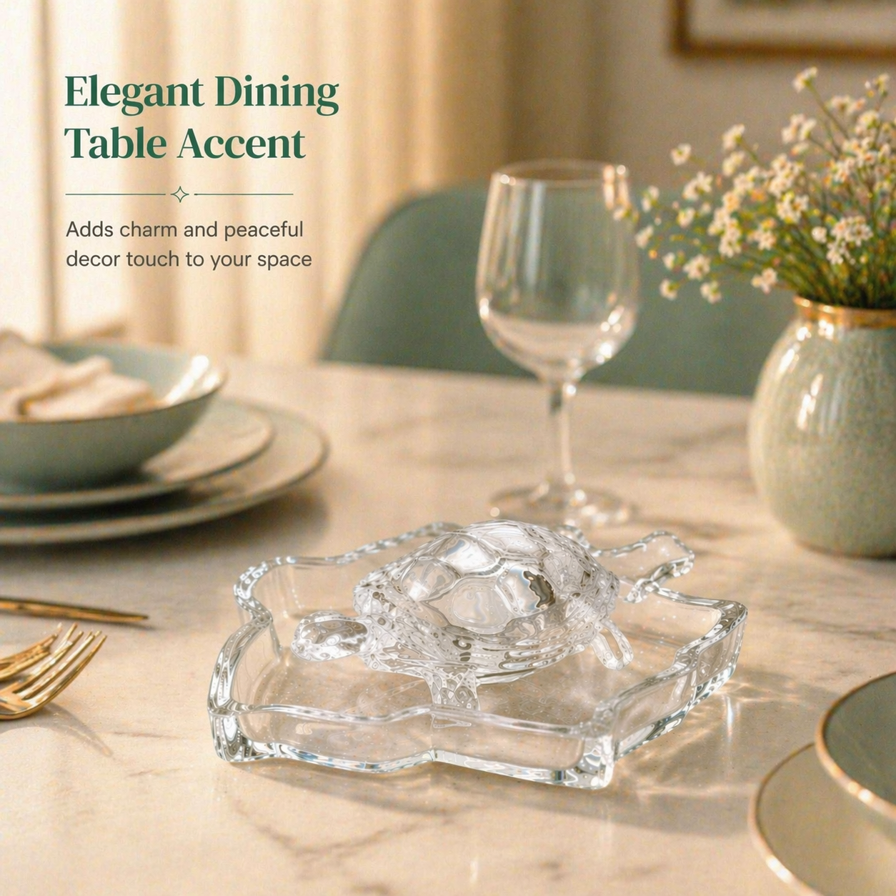 Crystal Glass Turtle Showpiece - Symbol of Good Luck, Stability & Prosperity | Premium Home & Office Decor