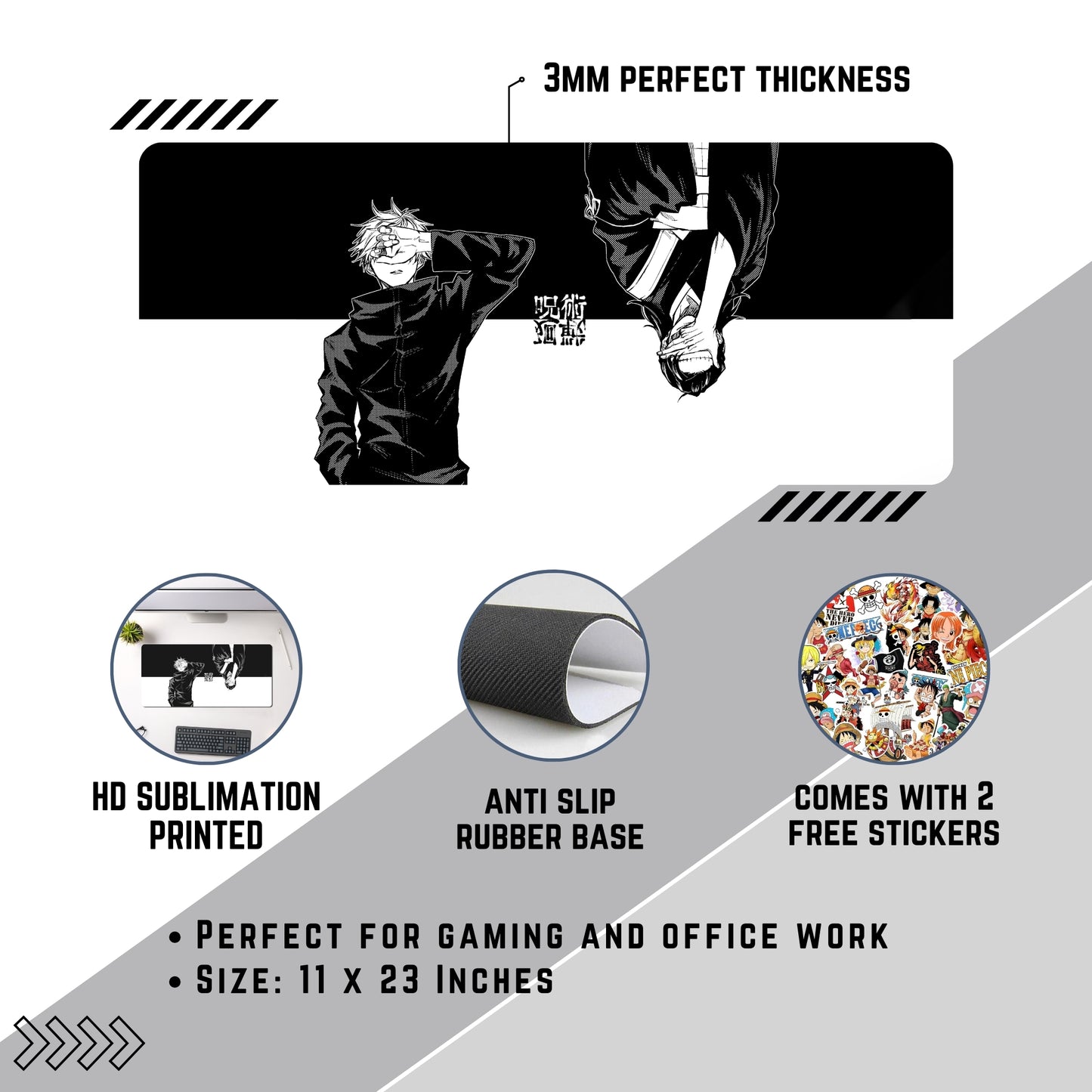 JUJUTSU KAISEN GOJO AND GETO MOUSE PAD (23 X 11 INCHES) - GAMING MOUSE PAD | RUBBER BASE DESK MAT