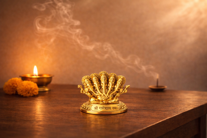 Panchmukhi Ganesh Idol – Golden Finish Decorative Ganpati Murti for Home, Office & Car Dashboard | Resin Spiritual Showpiece