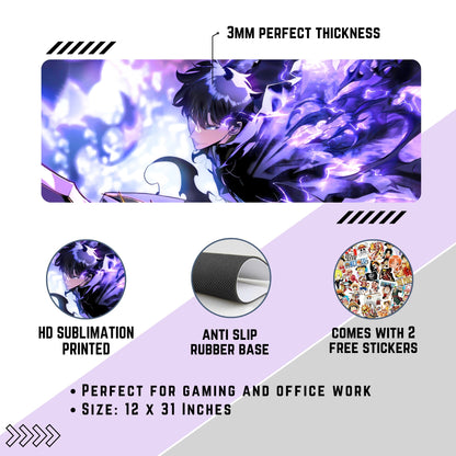 Solo Leveling - Sun Jinwoo Desk Mat (31 X 12 Inches) - Gaming Mouse Pad | Rubber Base Desk Mat
