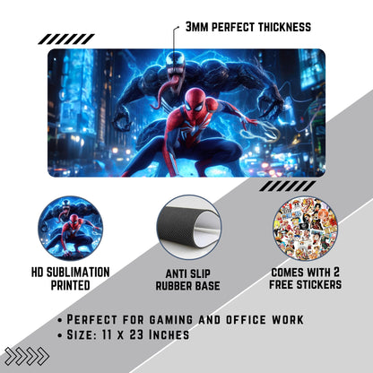 SPIDERMAN & VENOM MOUSE PAD (23 X 11 INCHES) - GAMING MOUSE PAD | RUBBER BASE DESK MAT