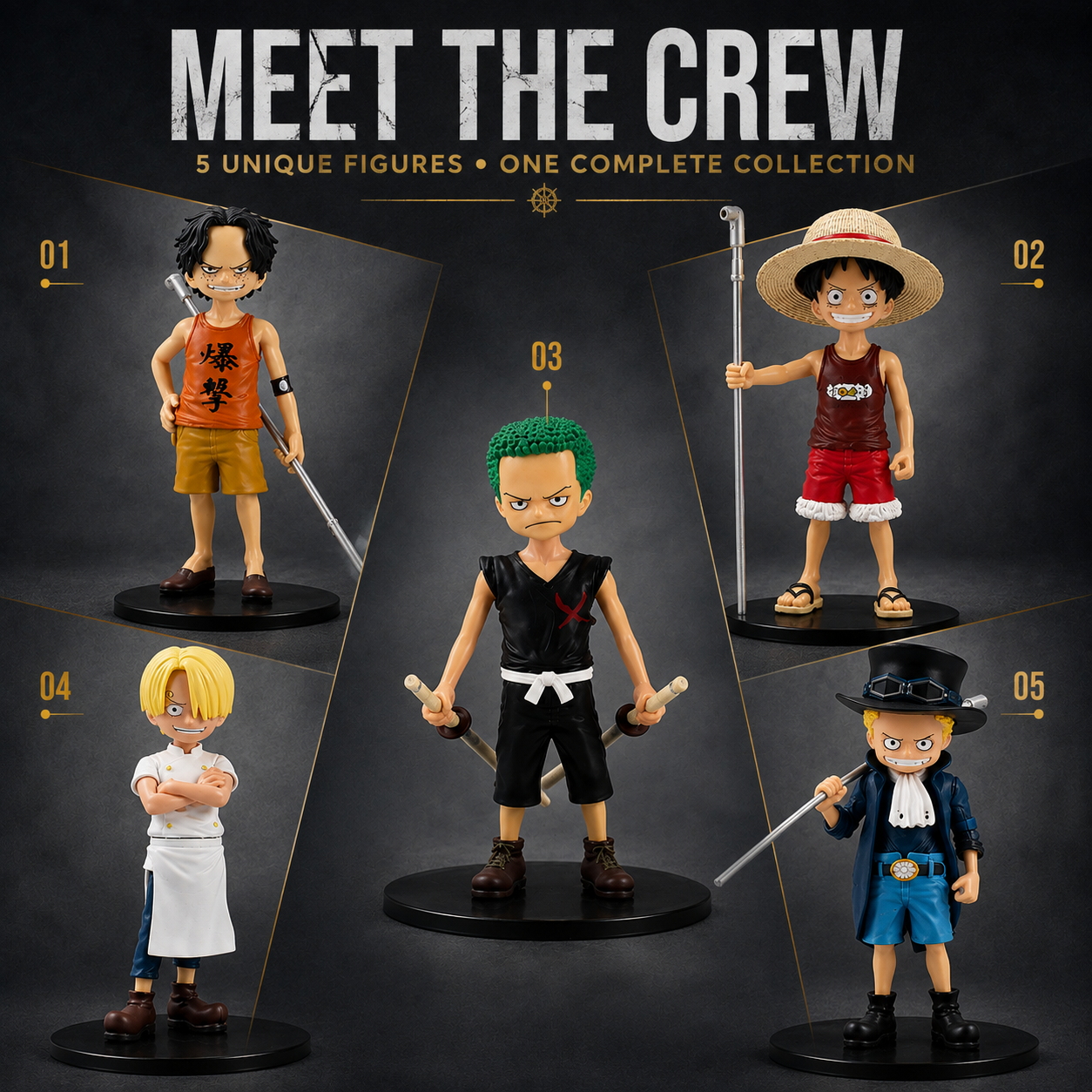 One Piece Pirate Crew Action Figure Set with Accessories (Pack of 5)