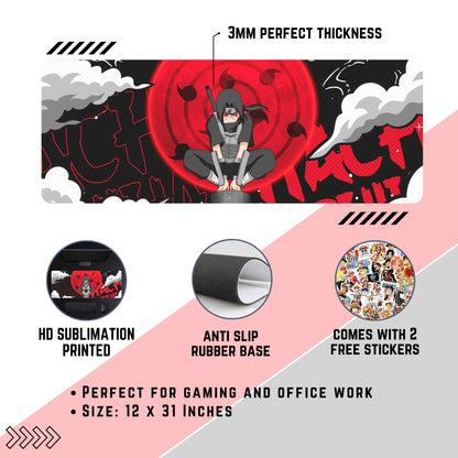 ITACHI UCHIHA PREMIUM EDITION DESK MAT (31 X 12 INCHES) - GAMING MOUSE PAD | RUBBER BASE DESK MAT