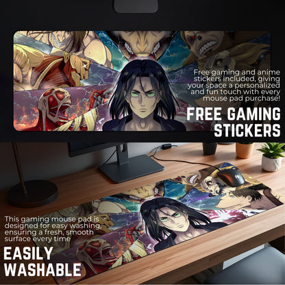 ATTACK ON TITAN ALL TITANS & EREN YEAGER DESK MAT (31 X 12 INCHES) - GAMING MOUSE PAD | RUBBER DESK MAT