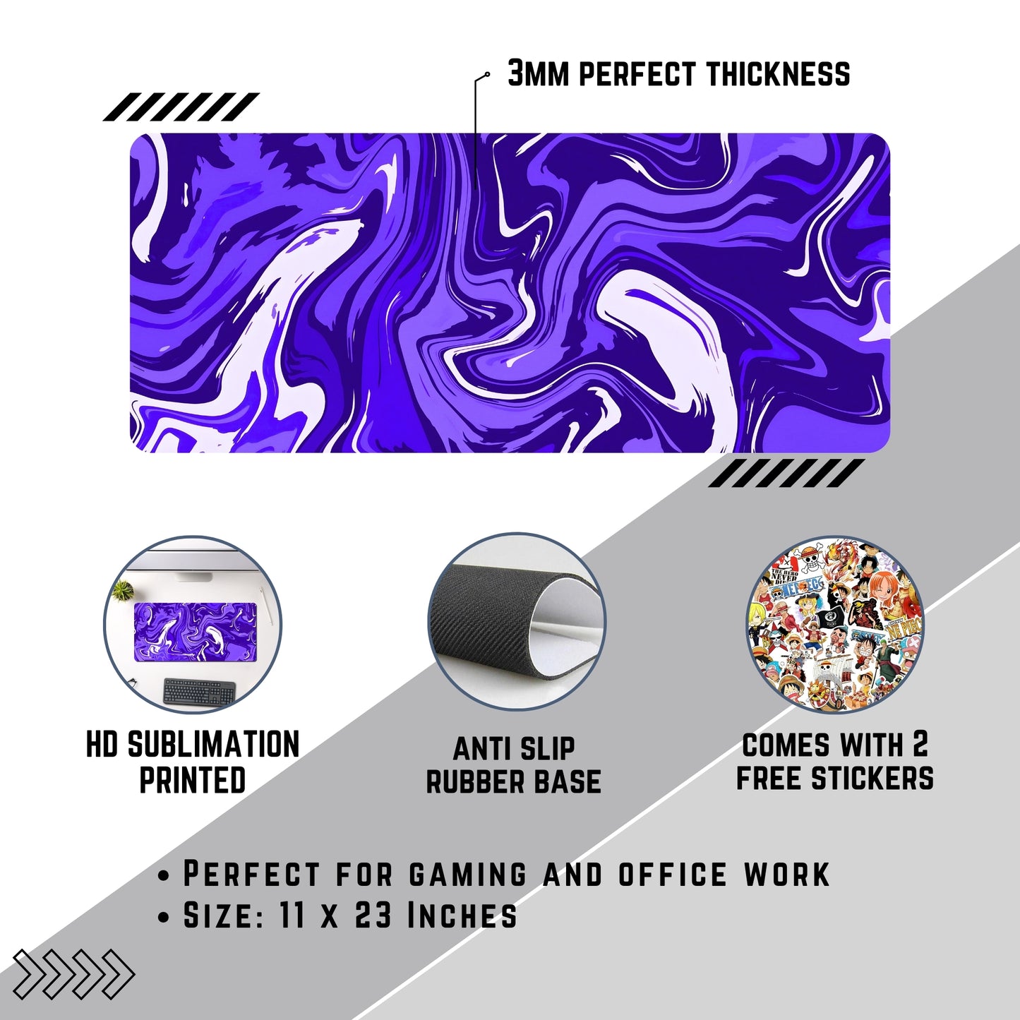 ABSTRACT MOUSE PAD (23 X 11 INCHES) - GAMING MOUSE PAD | RUBBER BASE DESK MAT