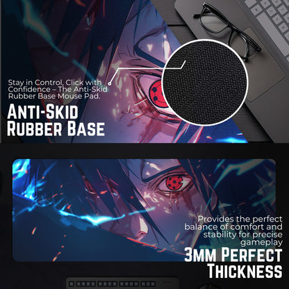 SASUKE UCHIHA SHARINGAN EYE DESK MAT (31 X 12 INCHES) - GAMING MOUSE PAD | RUBBER BASE DESK MAT