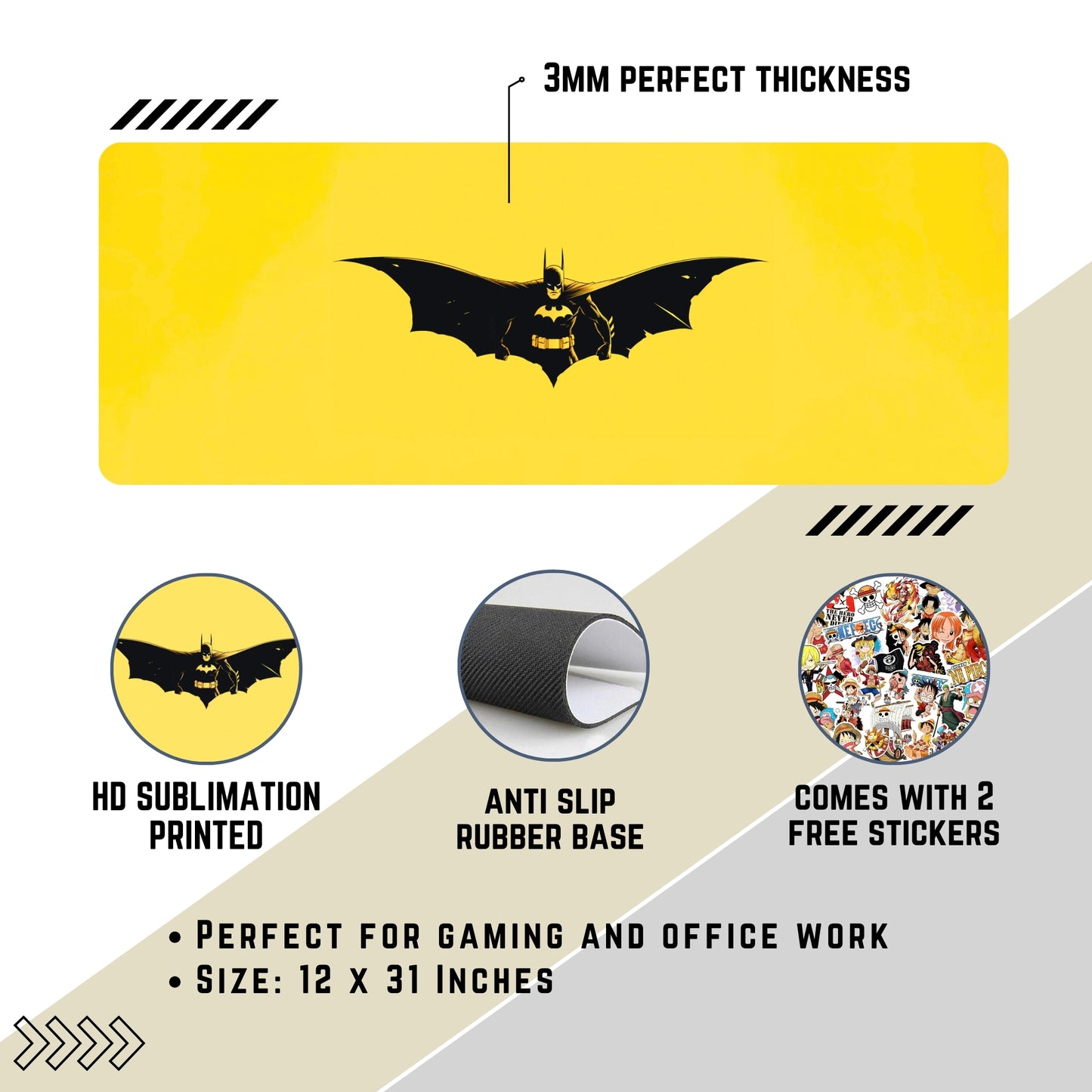 Batman Desk Mat (31 X 12 Inches) - Gaming Mouse Pad | Rubber Base Desk Mat