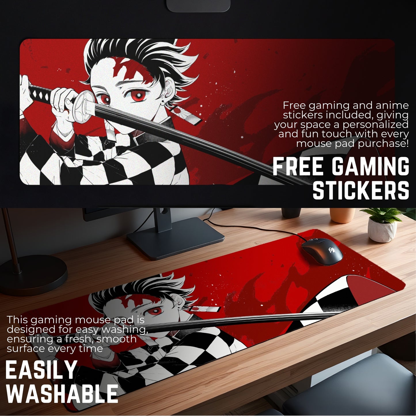 TANJIRO ICONIC DESK MAT (31 X 12 INCHES) - GAMING MOUSE PAD | RUBBER DESK MAT