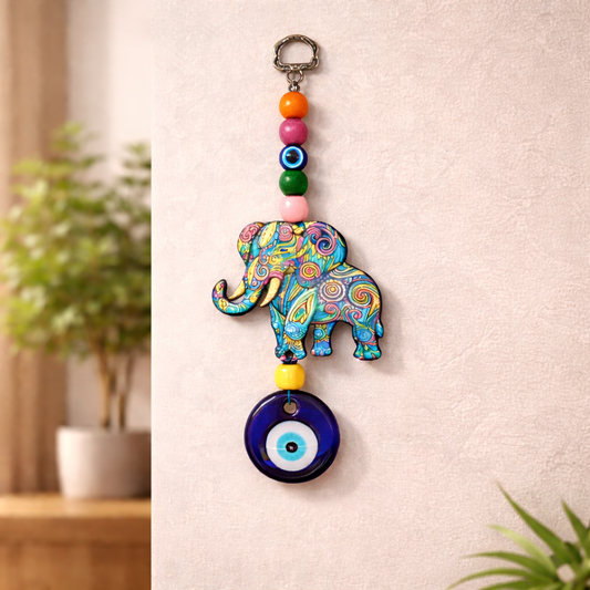 Elephant Evil Eye Hanging for Home Entrance - Good Luck & Protection Wall Decor