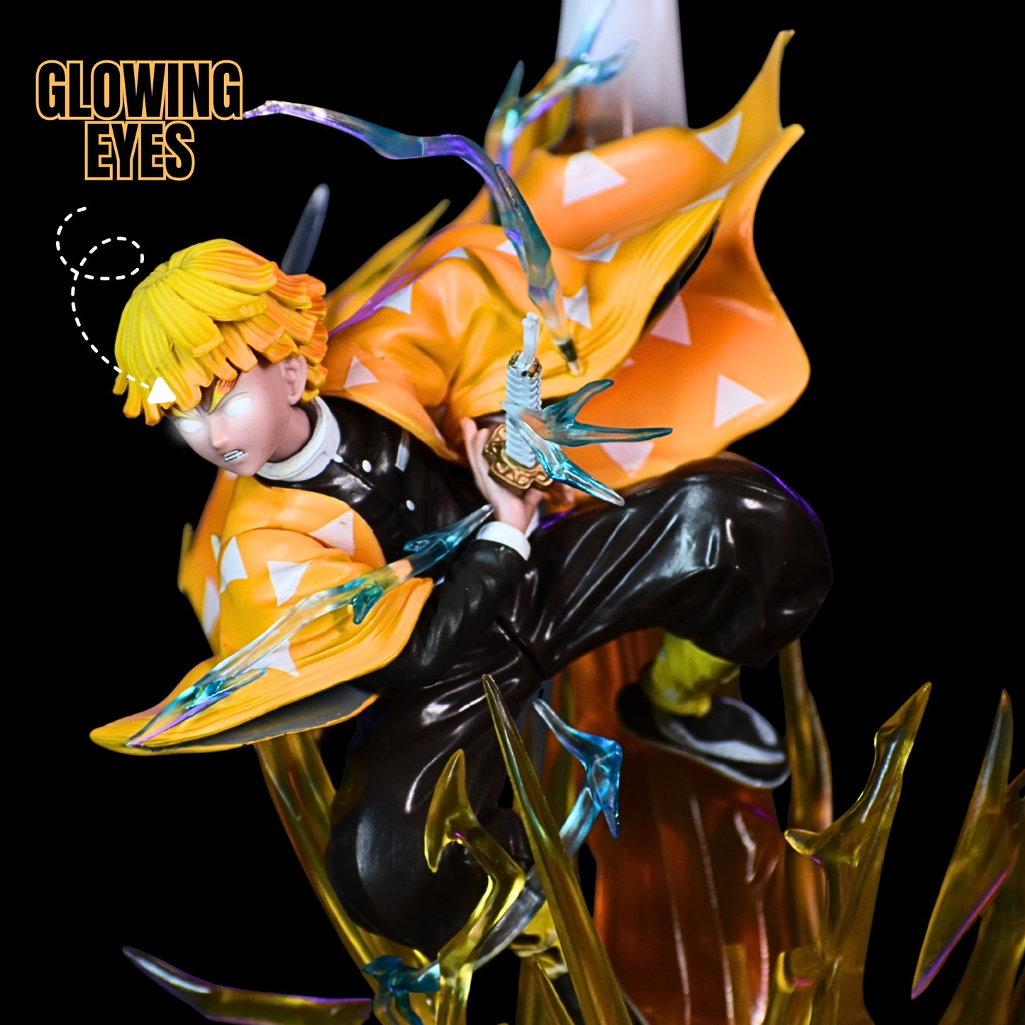ZENITSU PREMIUM EDITION ACTION FIGURE WITH GLOWING EYES AND BRIGHT LED BASE (31 CM HEIGHT) - DEMON SLAYER