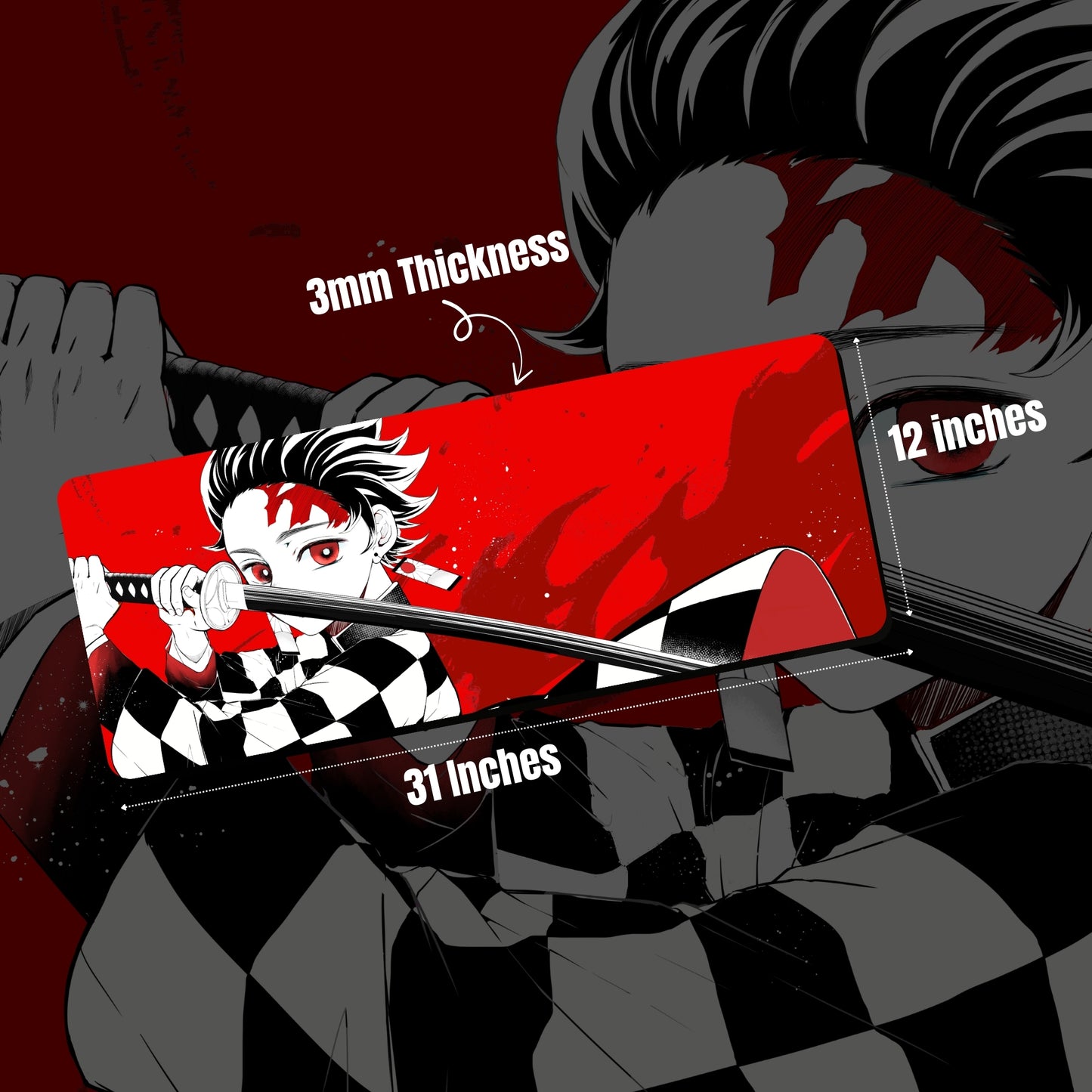 TANJIRO ICONIC DESK MAT (31 X 12 INCHES) - GAMING MOUSE PAD | RUBBER DESK MAT