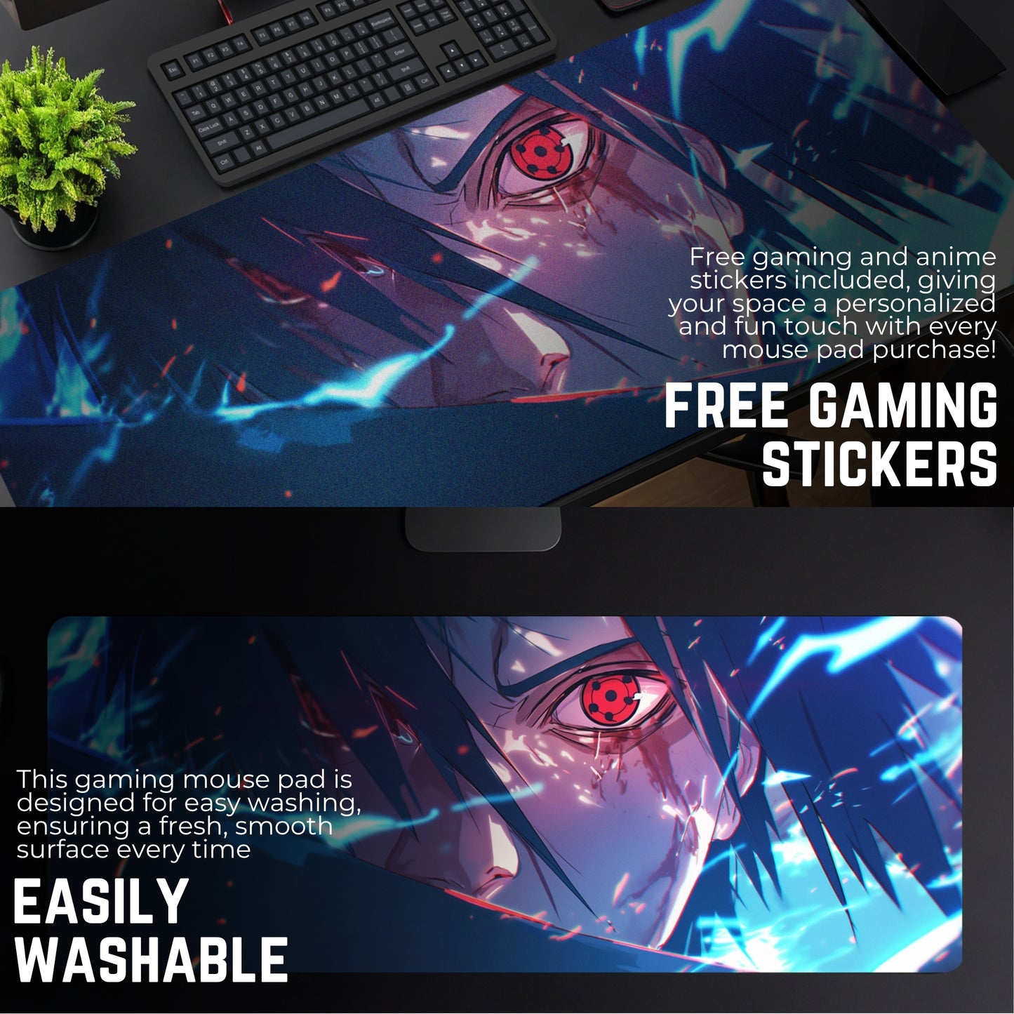 SASUKE UCHIHA SHARINGAN EYE DESK MAT (31 X 12 INCHES) - GAMING MOUSE PAD | RUBBER BASE DESK MAT