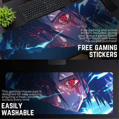SASUKE UCHIHA SHARINGAN EYE DESK MAT (31 X 12 INCHES) - GAMING MOUSE PAD | RUBBER BASE DESK MAT