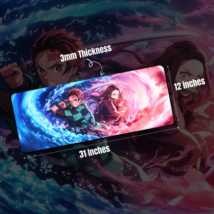 TANJIRO AND NEZUKO DUO DESK MAT (31 X 12 INCHES) - GAMING MOUSE PAD | RUBBER DESK MAT