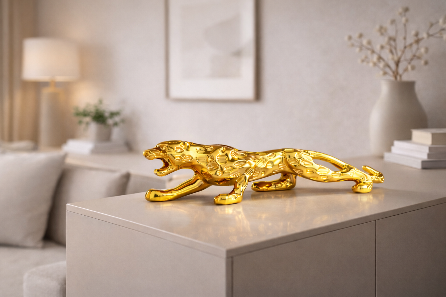 Golden Jaguar Showpiece (25 cm) - Symbol of Power, Speed & Success | Premium Home & Office Décor Gift