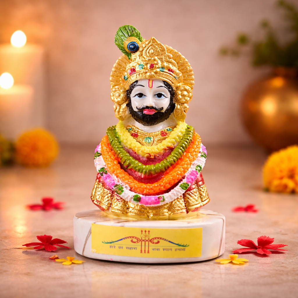 Khatu Shyam Ji Idol 10 cm - Premium Marble Finish Murti | Auspicious Gift for Home, Temple, Car Dashboard & Festive Gifting