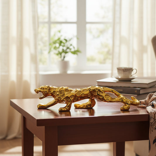 GoldenJaguar Showpiece For Home Decor/black Panther Statue For Living Room Decor, Cheetah Showpiece Office Decor Item