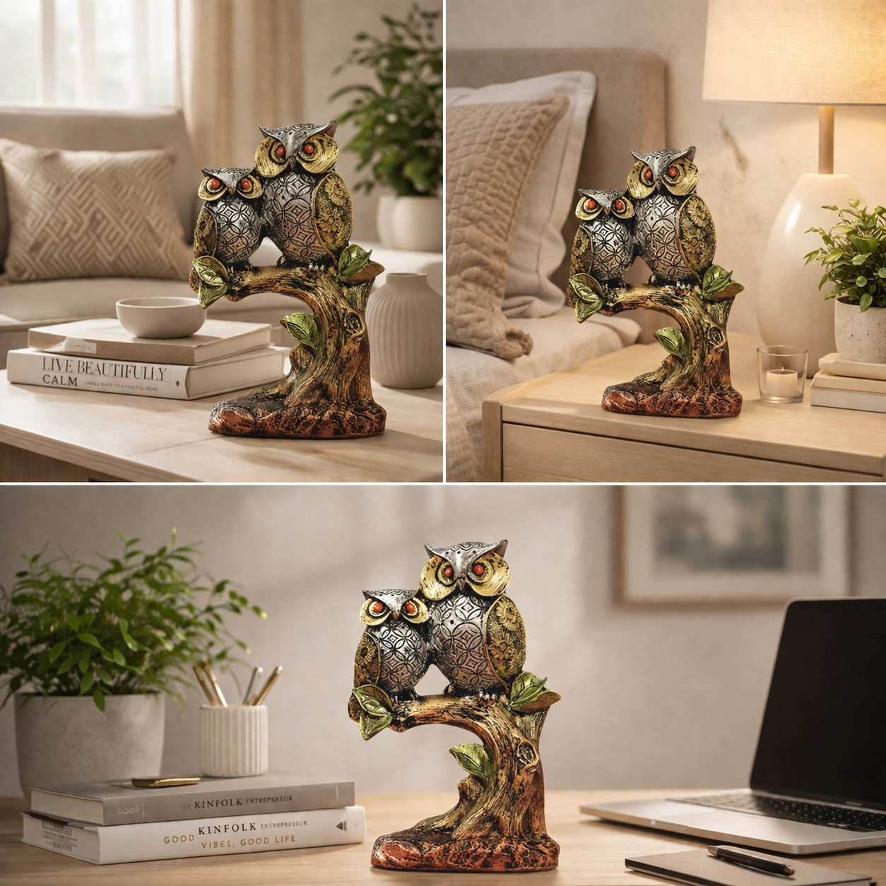 Decorative Owl Showpiece - Symbol of Wisdom & Good Luck | Elegant Table Accent for Living Room, Office & Gifting