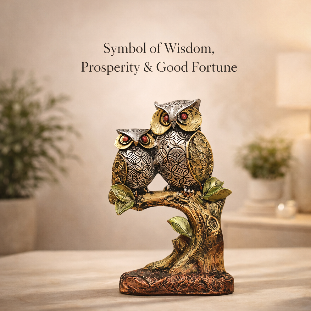Decorative Owl Showpiece - Symbol of Wisdom & Good Luck | Elegant Table Accent for Living Room, Office & Gifting