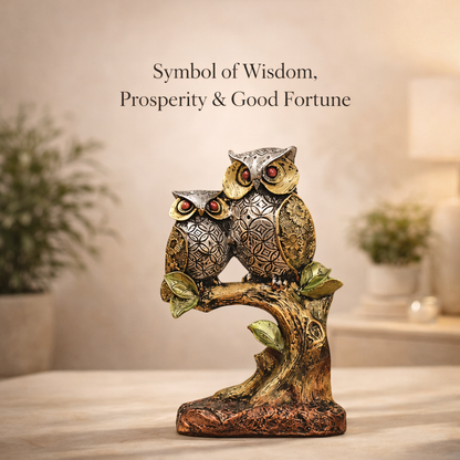 Decorative Owl Showpiece - Symbol of Wisdom & Good Luck | Elegant Table Accent for Living Room, Office & Gifting